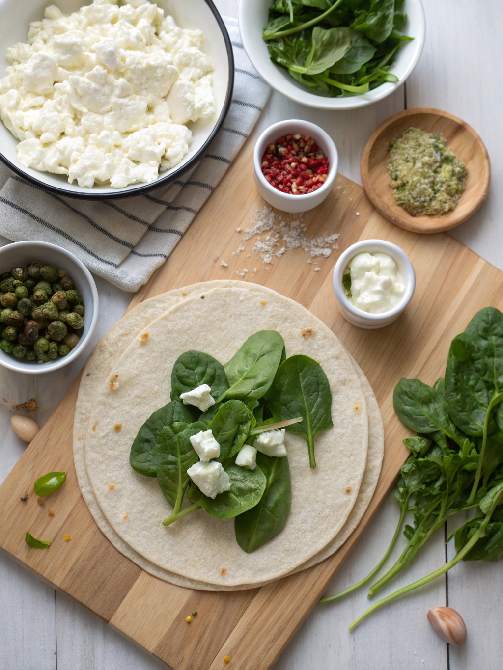 Creamy Spinach and Feta Cheese Tortilla Wraps Recipe ingredients