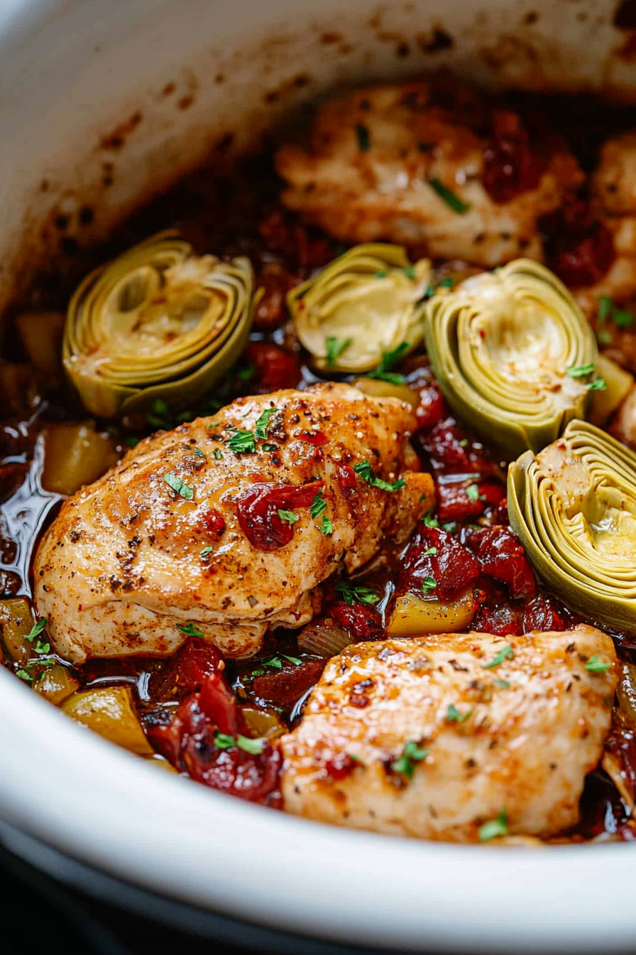 Crock Pot Chicken with Artichokes Recipe Final Dish Presentation