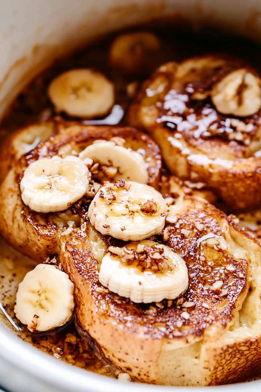 Crock Pot Creamy Banana French Toast Recipe Final Dish Presentation