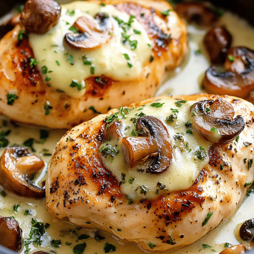 Easy Cheesy Garlic Butter Mushroom Stuffed Chicken