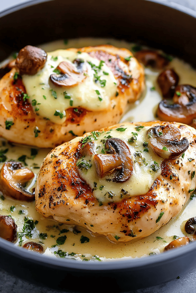 Easy Cheesy Garlic Butter Mushroom Stuffed Chicken