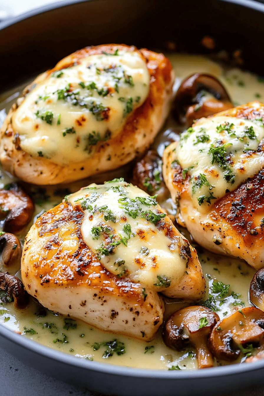 Easy Cheesy Garlic Butter Mushroom Stuffed Chicken Final Dish Presentation