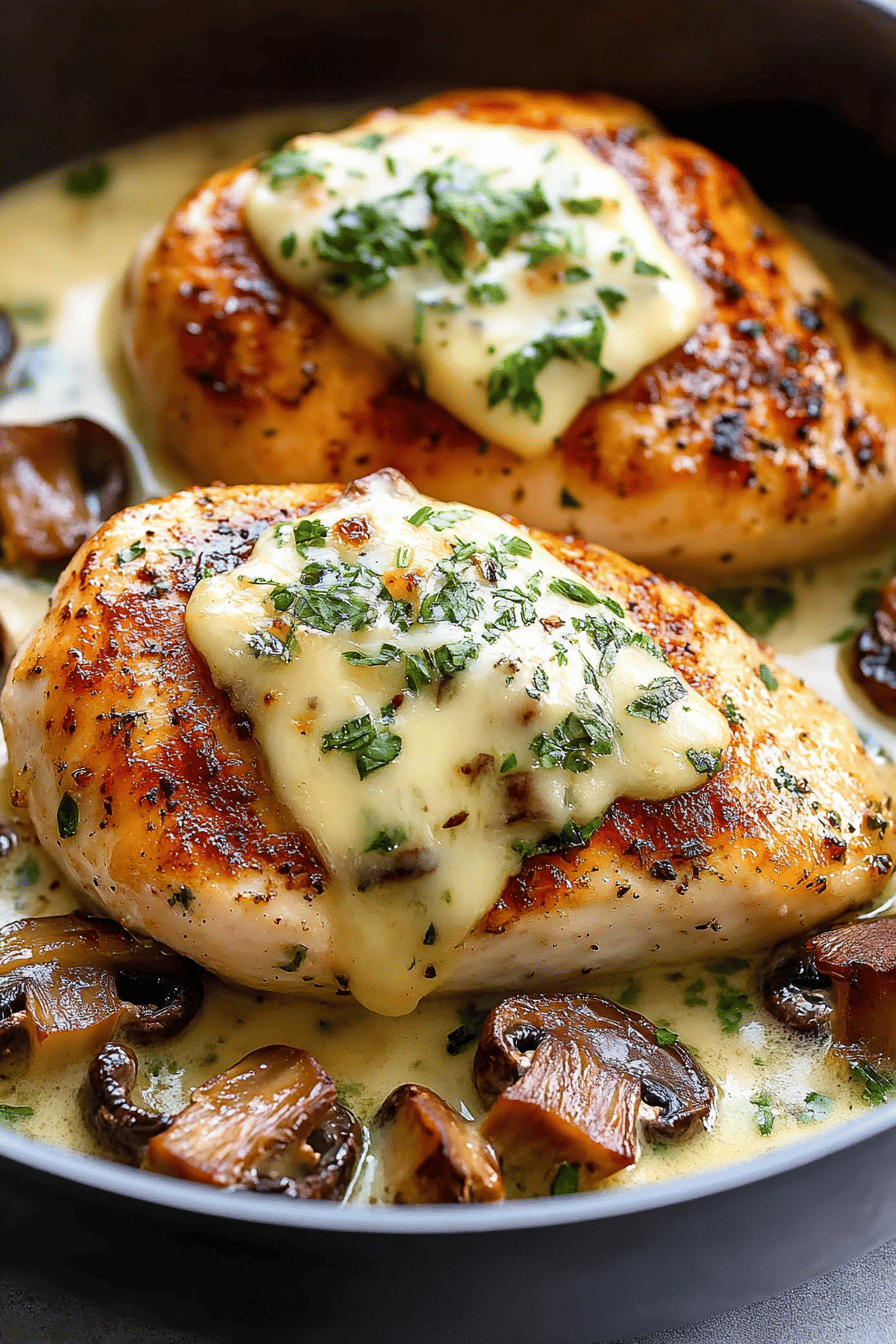 Easy Cheesy Garlic Butter Mushroom Stuffed Chicken Final Dish Presentation