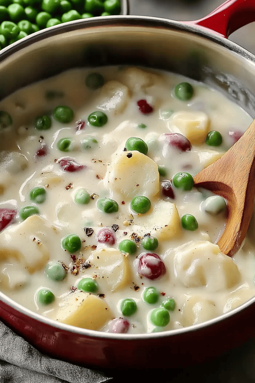 Easy Classic Creamed Potatoes with Peas Recipe Final Dish Presentation