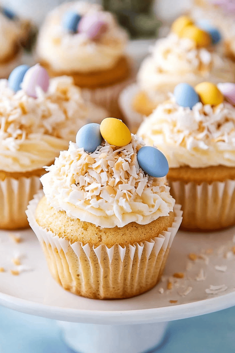 Easy Coconut Easter Cupcakes Final Dish Presentation