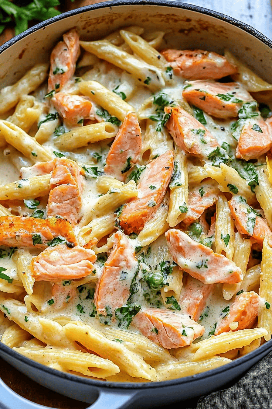 Easy Creamy Salmon Pasta Recipe Final Dish Presentation