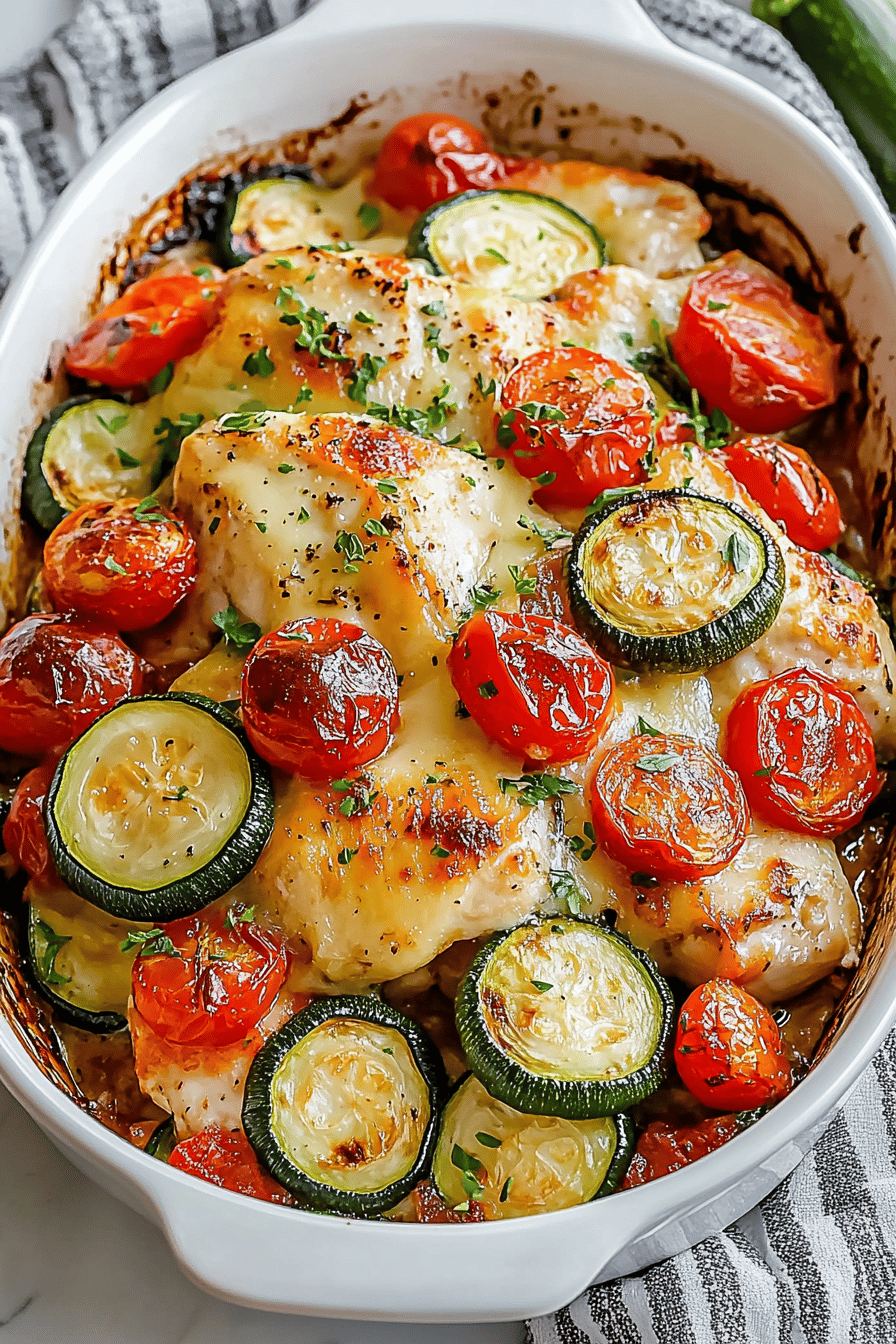 Easy Mediterranean Chicken Zucchini Bake Final Dish Presentation