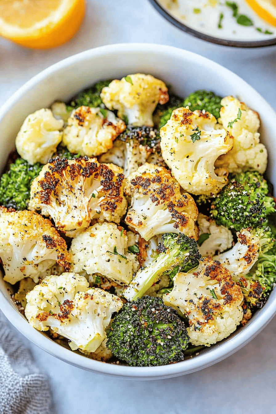 Easy Roasted Broccoli and Cauliflower Recipe Final Dish Presentation