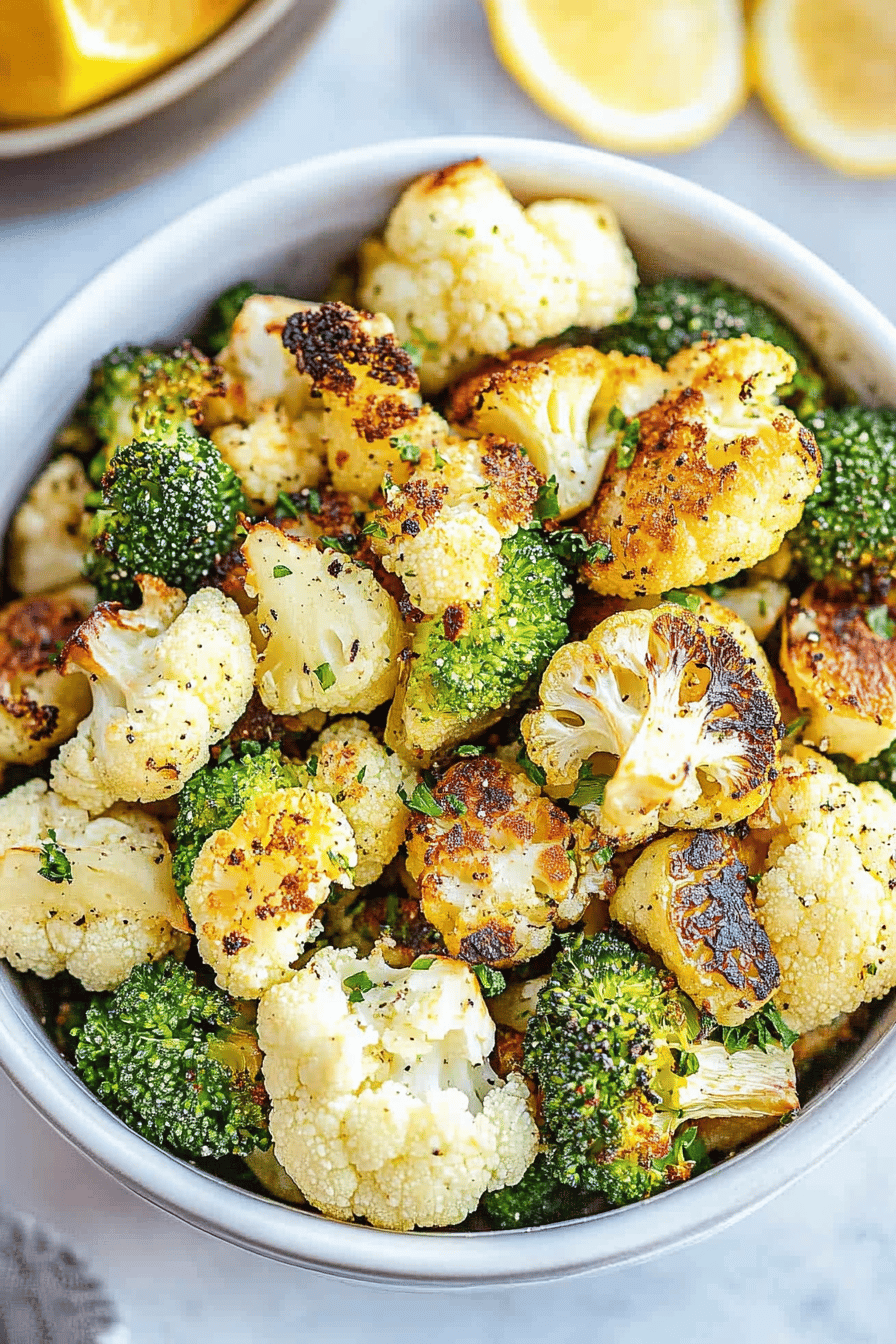 Easy Roasted Broccoli and Cauliflower Recipe Final Dish Presentation