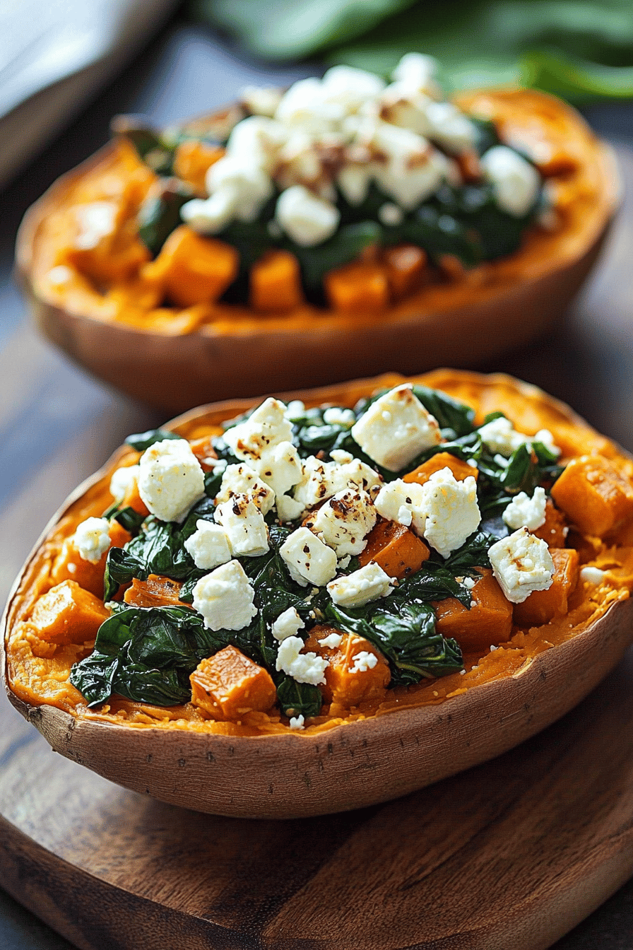Easy Spinach and Feta Stuffed Sweet Potatoes Recipe Final Dish Presentation