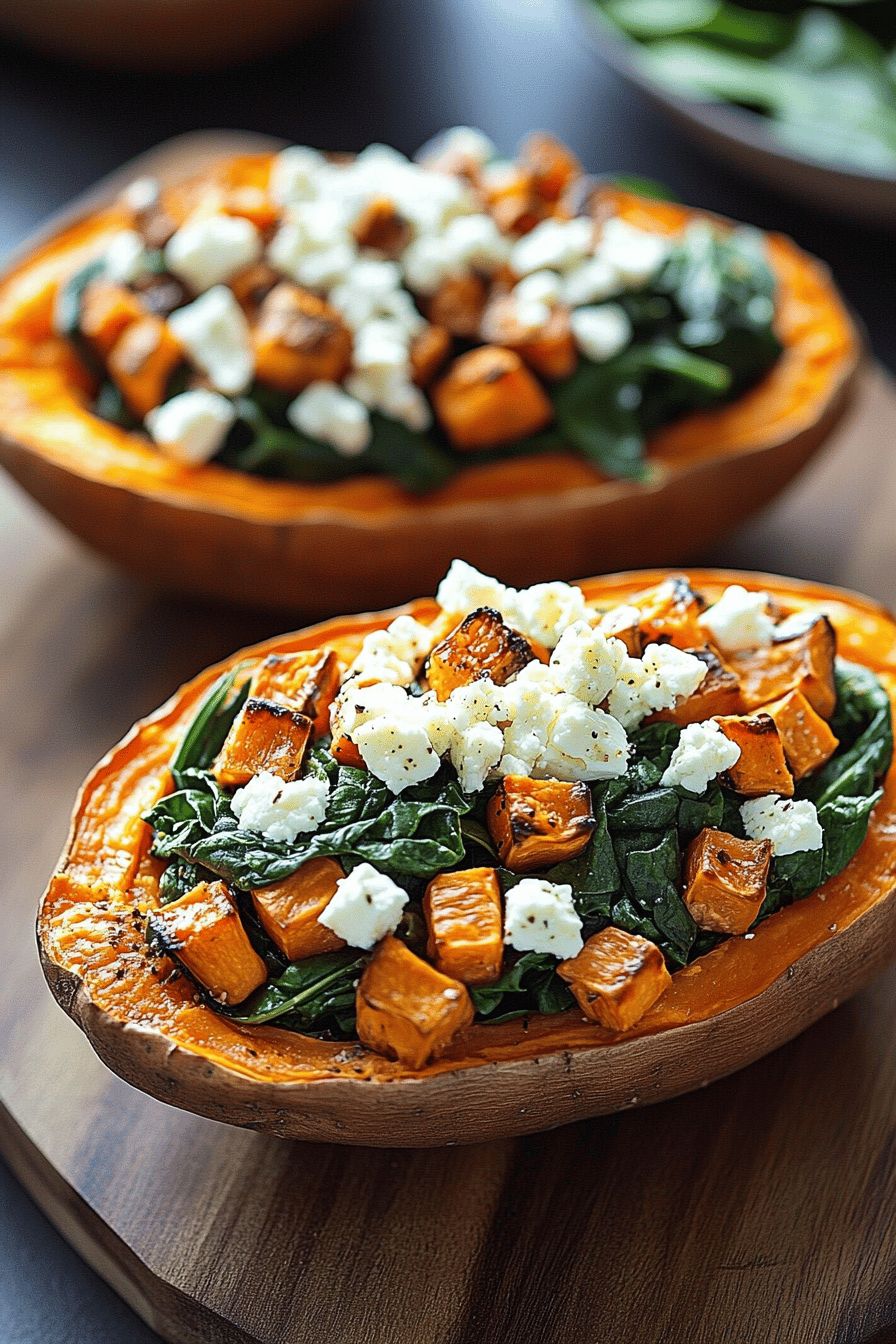 Easy Spinach and Feta Stuffed Sweet Potatoes Recipe Final Dish Presentation