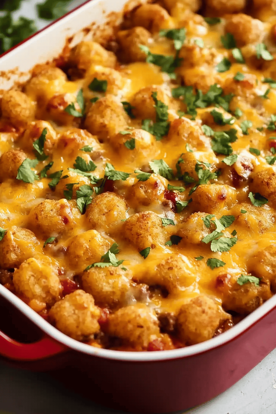Easy Taco Tater Tot Casserole Recipe Final Dish Presentation