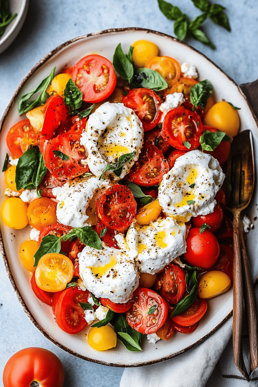 Easy Tomato Burrata Salad Recipe Final Dish Presentation