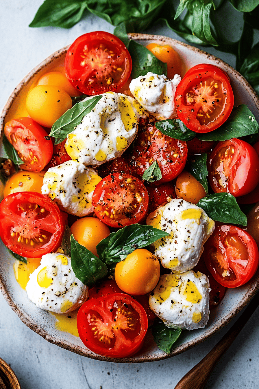 Easy Tomato Burrata Salad Recipe Final Dish Presentation