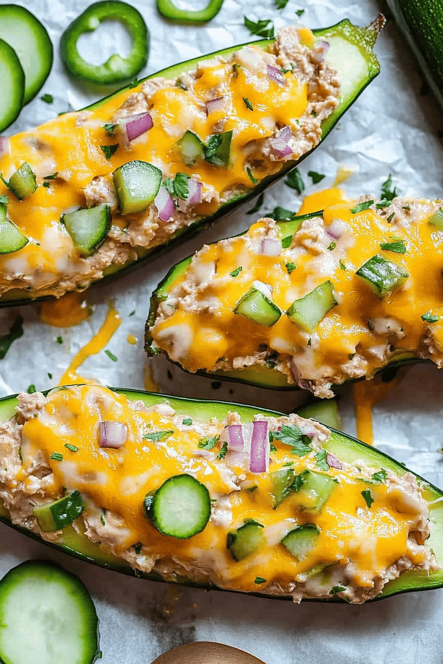 Easy Tuna Melt Zucchini Boats Recipe Final Dish Presentation