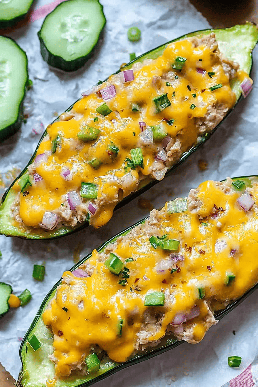 Easy Tuna Melt Zucchini Boats Recipe Final Dish Presentation