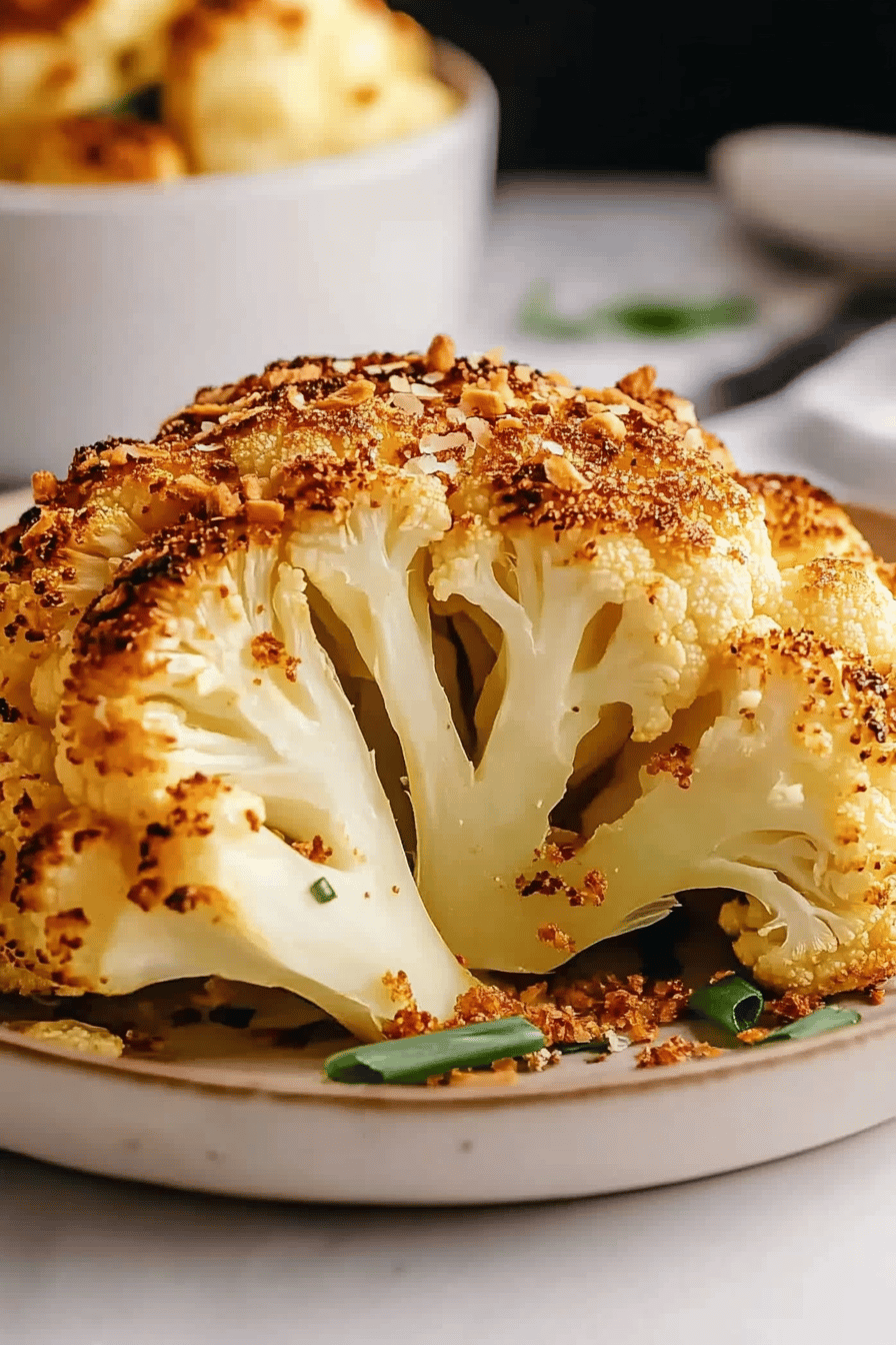Easy Whole Roasted Cauliflower Recipe Final Dish Presentation