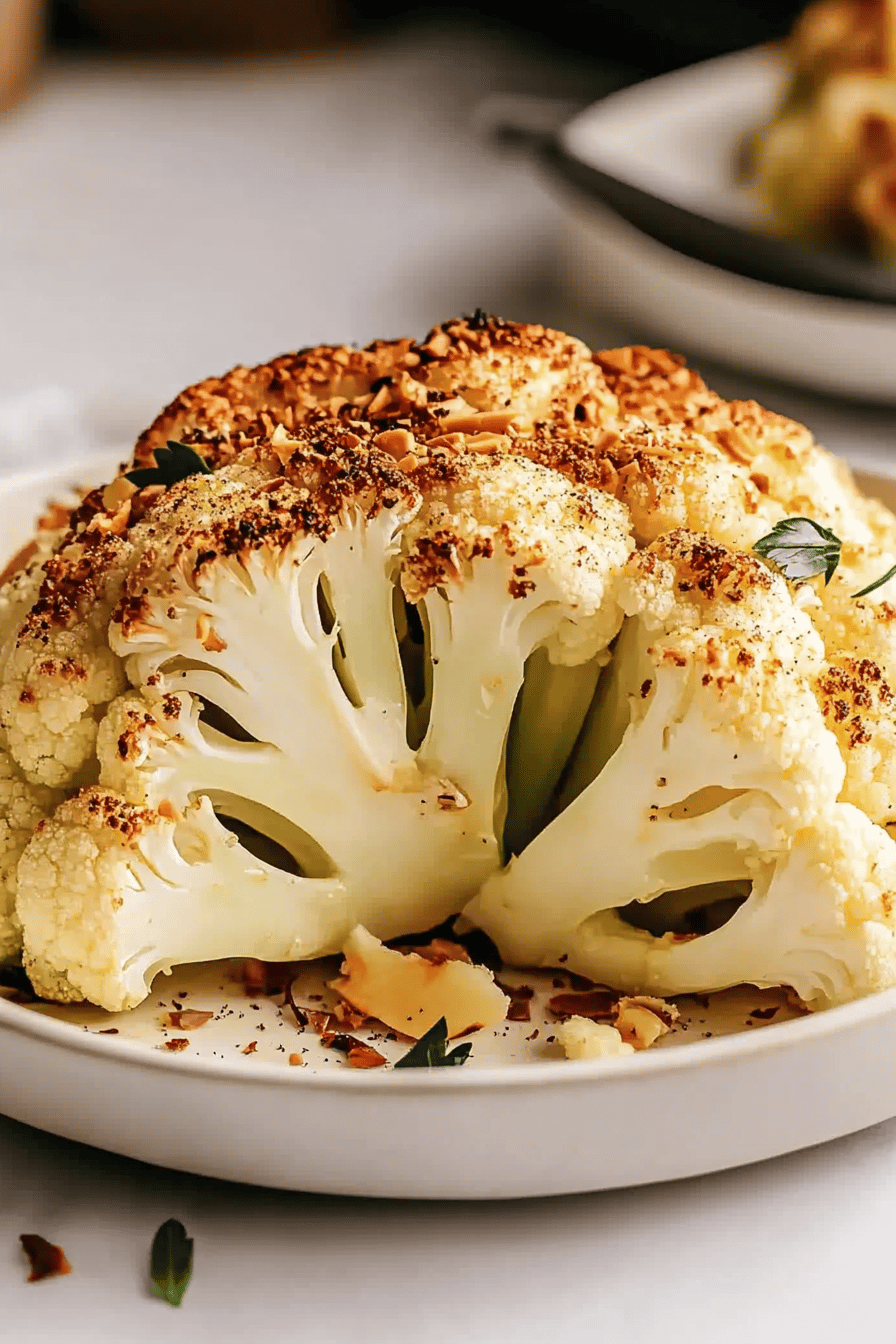 Easy Whole Roasted Cauliflower Recipe Final Dish Presentation