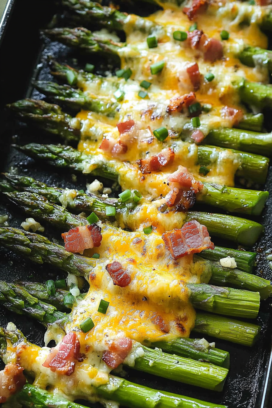 Garlic Roasted Asparagus with Bacon and Cheese Recipe Final Dish Presentation