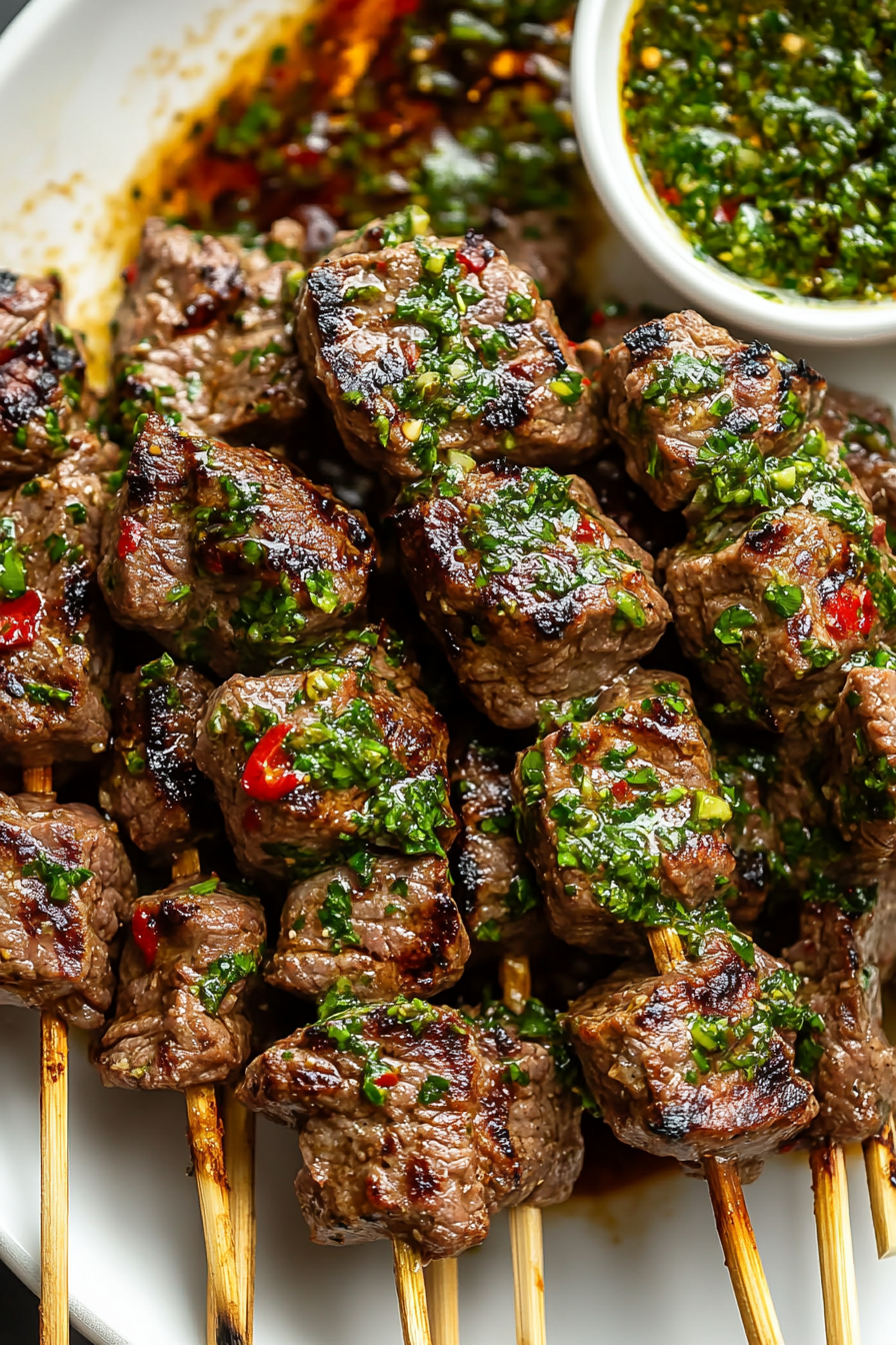 Grilled Chimichurri Beef Kebabs Recipe Final Dish Presentation