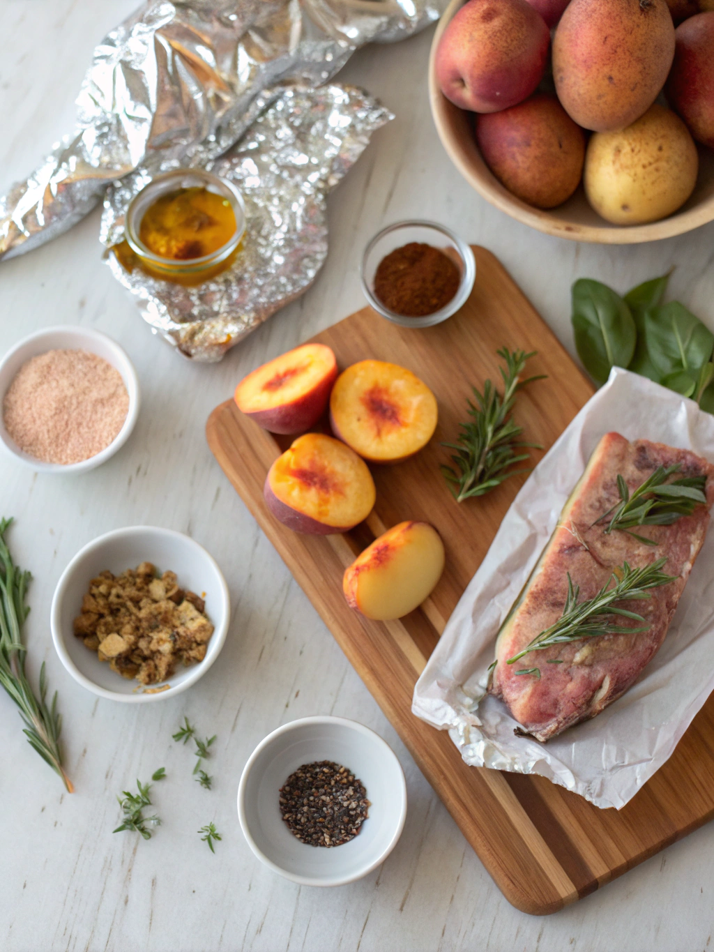 Grilled Peach Glazed Pork Tenderloin with Foil Packet Potatoes Recipe ingredients