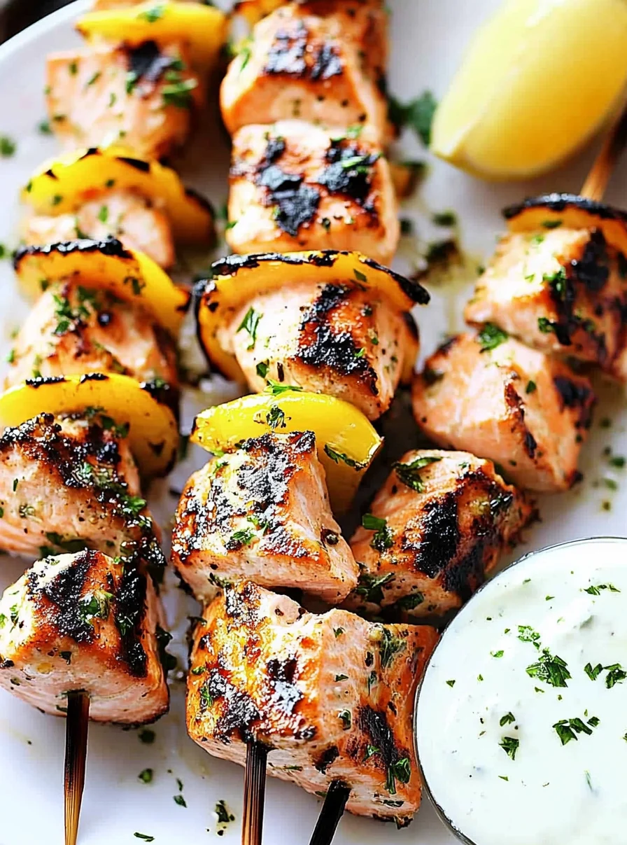Grilled Salmon Kabobs with Garlic Yogurt Sauce Recipe