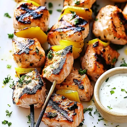 Grilled Salmon Kabobs with Garlic Yogurt Sauce Recipe