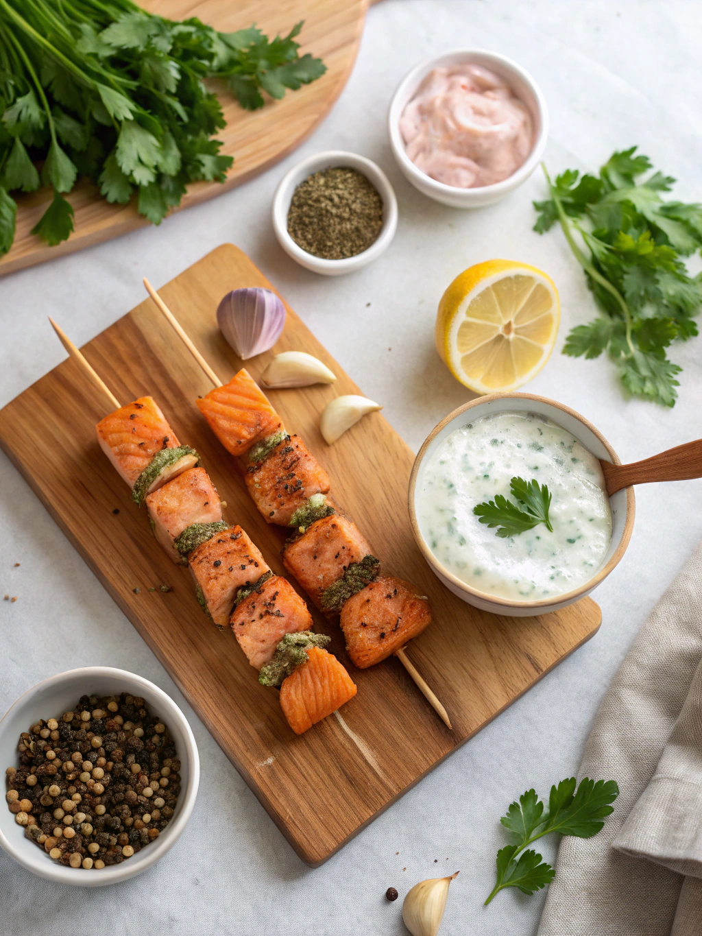 Grilled Salmon Kabobs with Garlic Yogurt Sauce Recipe ingredients