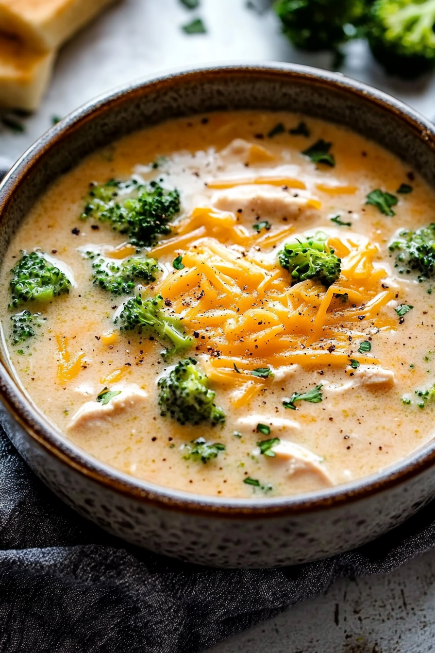 Instant Pot Broccoli Cheese Soup with Chicken Recipe Final Dish Presentation