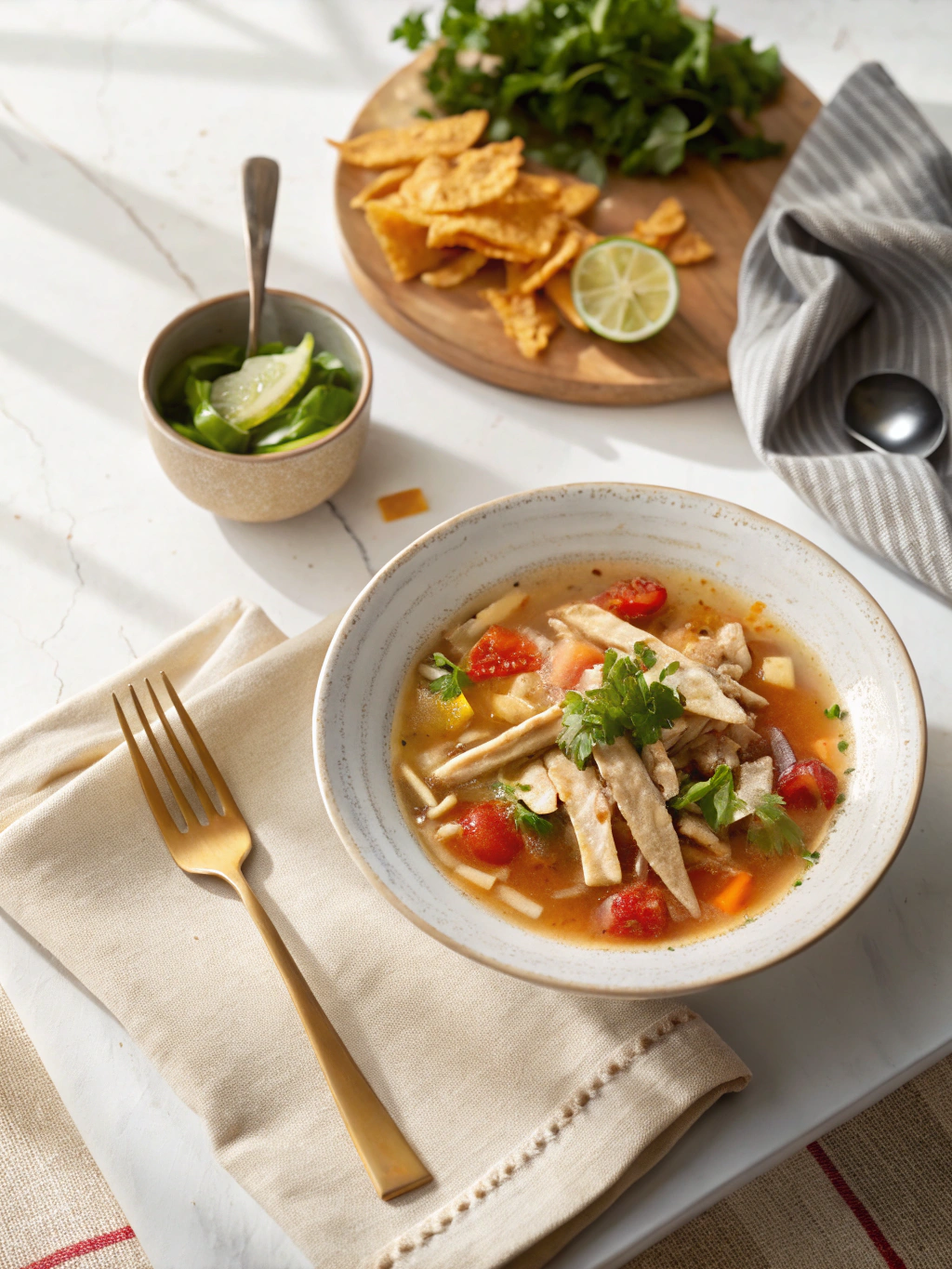 Light and Healthy Chicken Tortilla Soup Recipe serving suggestion