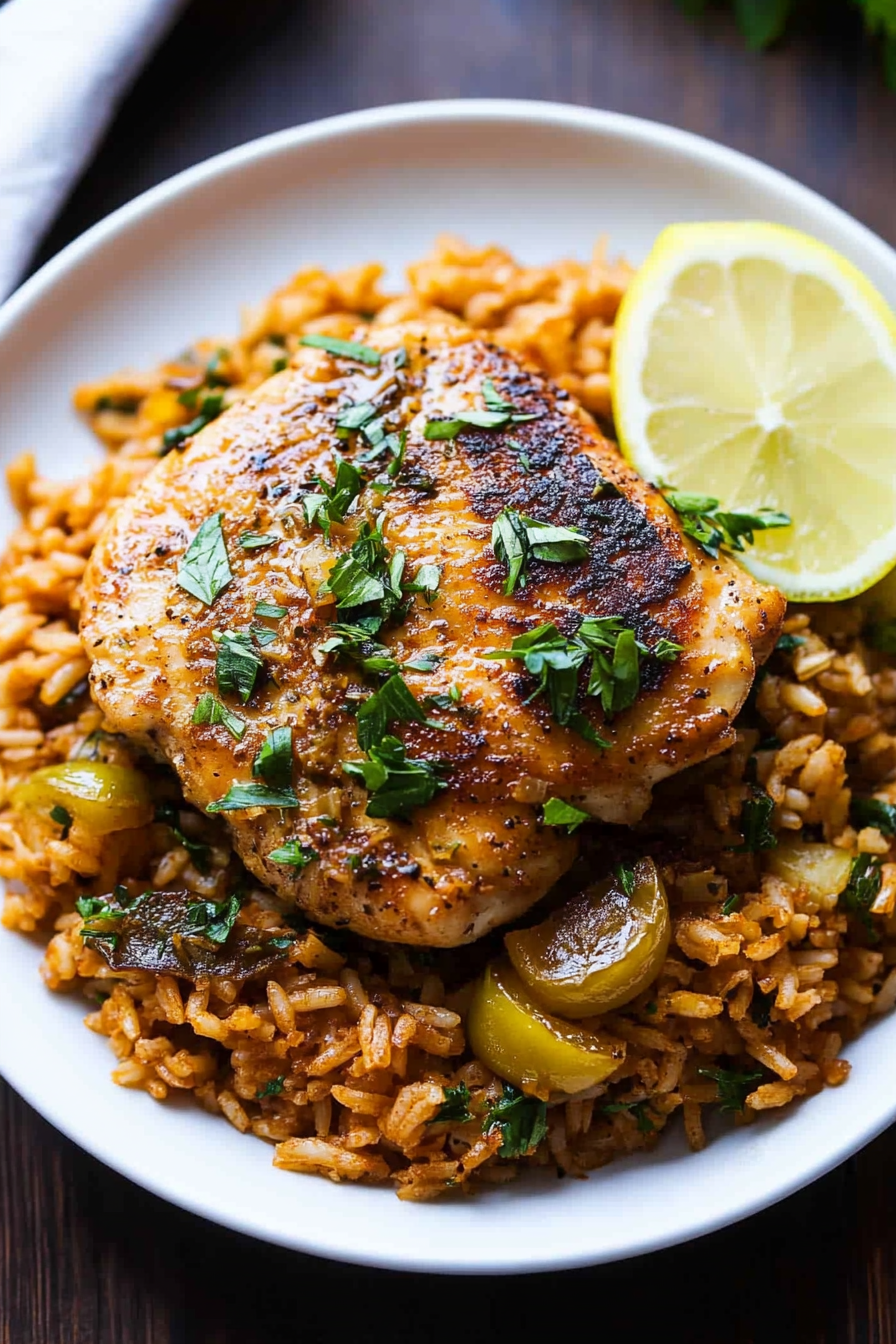 One-Pan Chicken Piccata and Rice Recipe Final Dish Presentation
