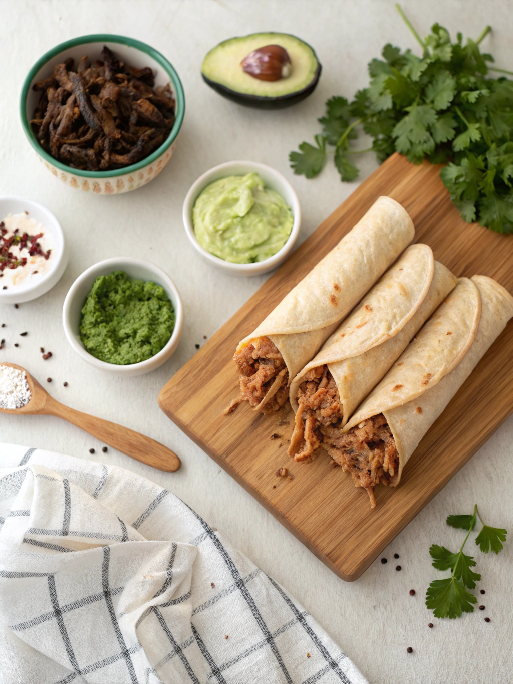 Oven-Baked Pulled Pork Flautas Recipe with Avocado Crema ingredients