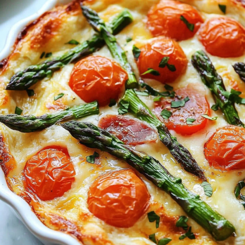 Overnight Breakfast Strata with Prosciutto and Asparagus Recipe