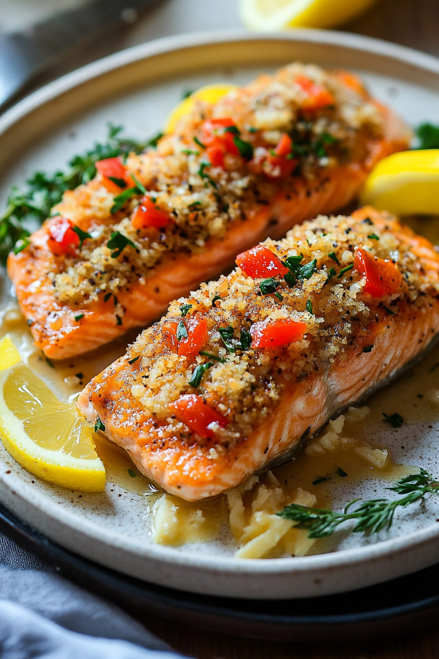 Panko-Crusted Salmon Recipe Final Dish Presentation