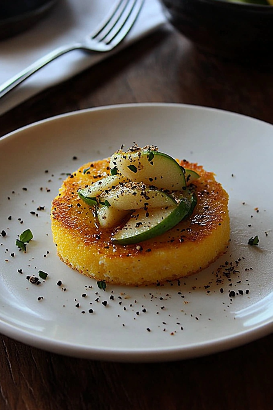 Polenta Cakes with Apples and Cheddar Recipe Final Dish Presentation