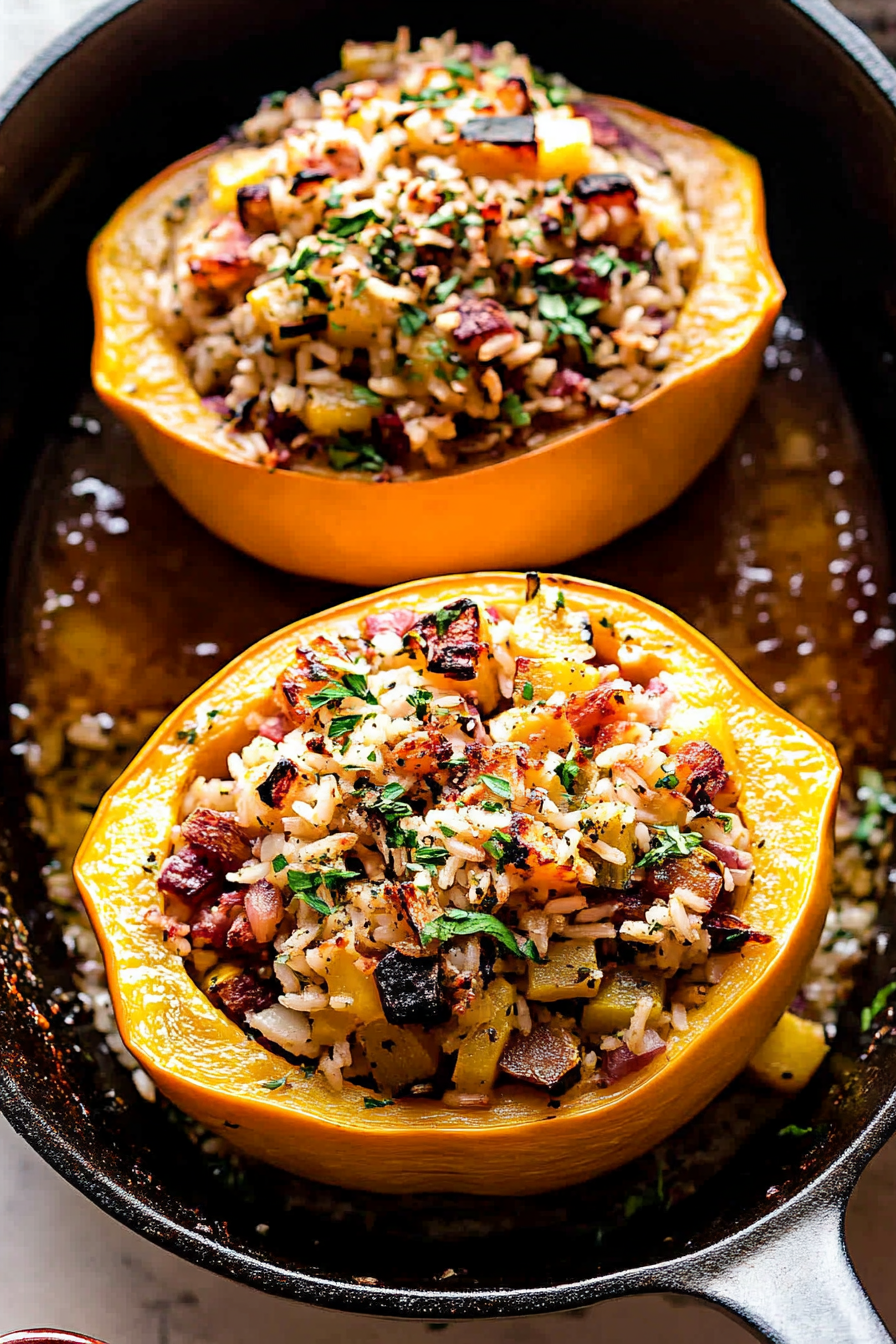 Rice Stuffed Acorn Squash Recipe Final Dish Presentation