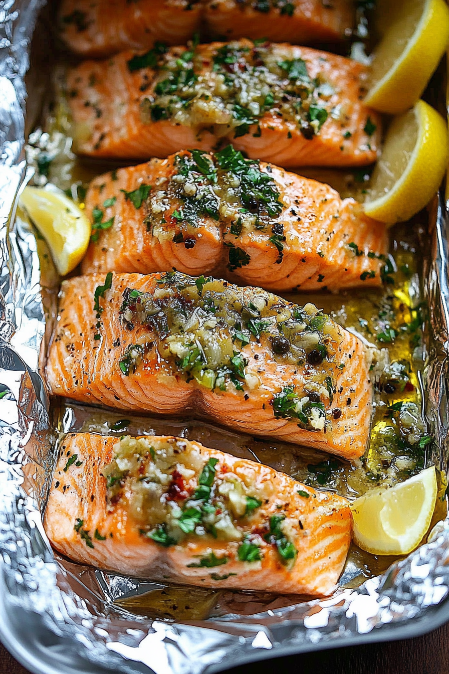 Salmon Piccata in Foil Recipe Final Dish Presentation