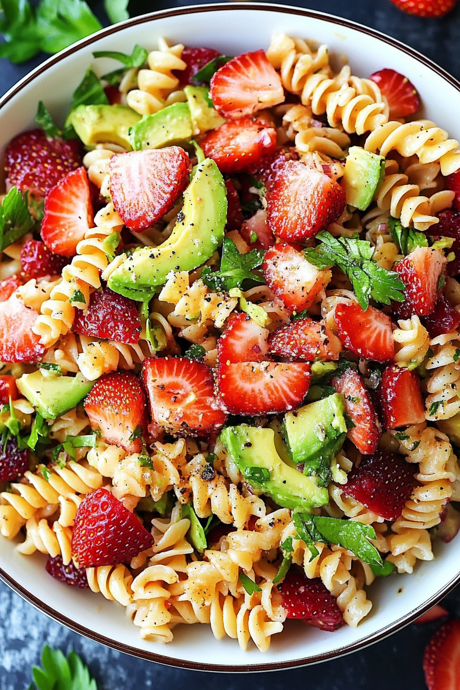 Strawberry Avocado Pasta Salad Recipe Final Dish Presentation