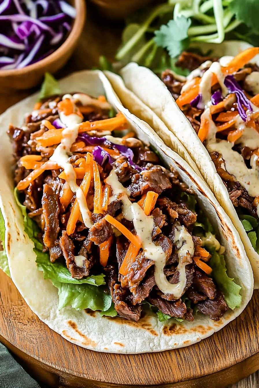 Sweet Korean BBQ Beef Tacos Recipe Final Dish Presentation