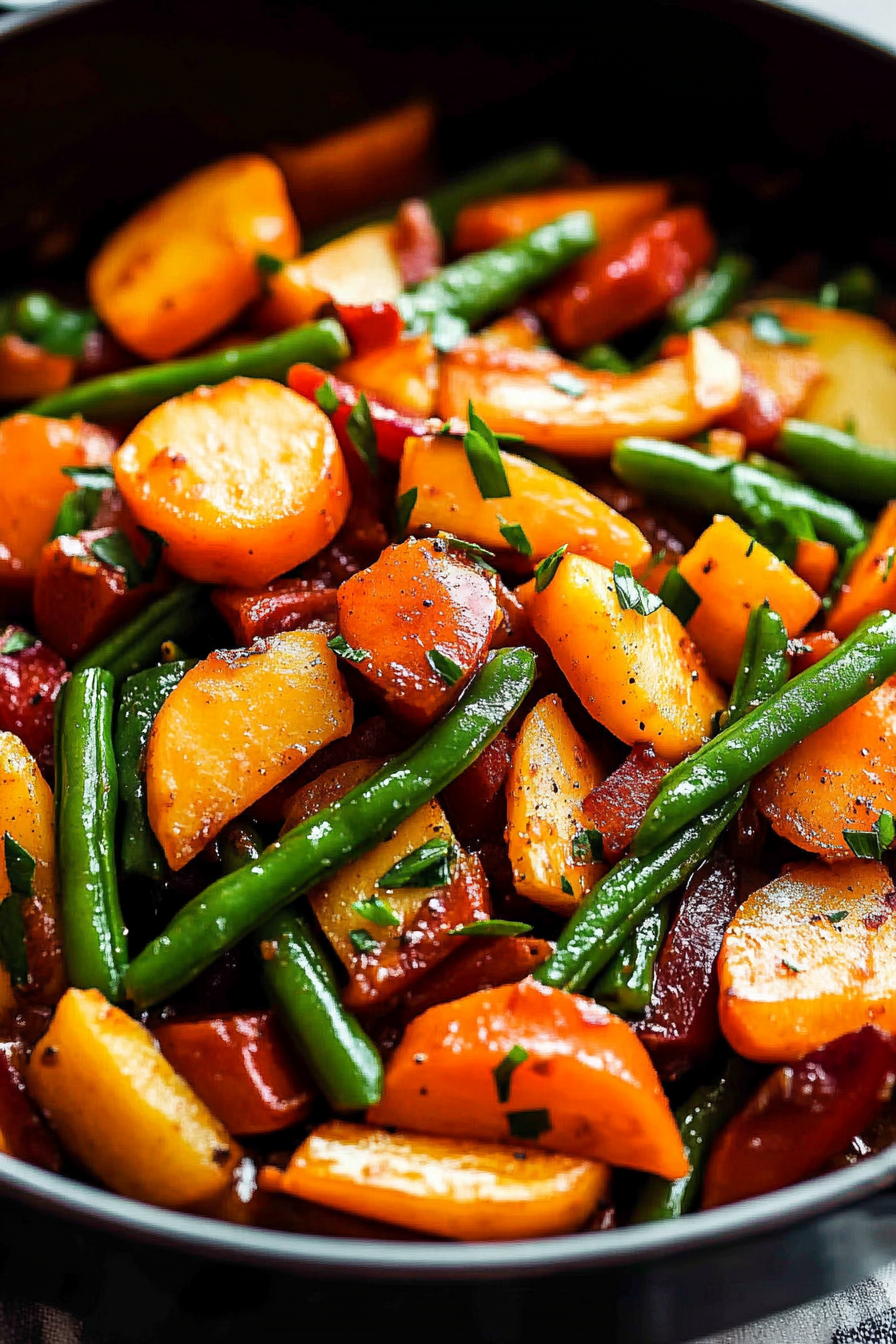 Sweet and Spicy Carrots and Green Beans Recipe Final Dish Presentation
