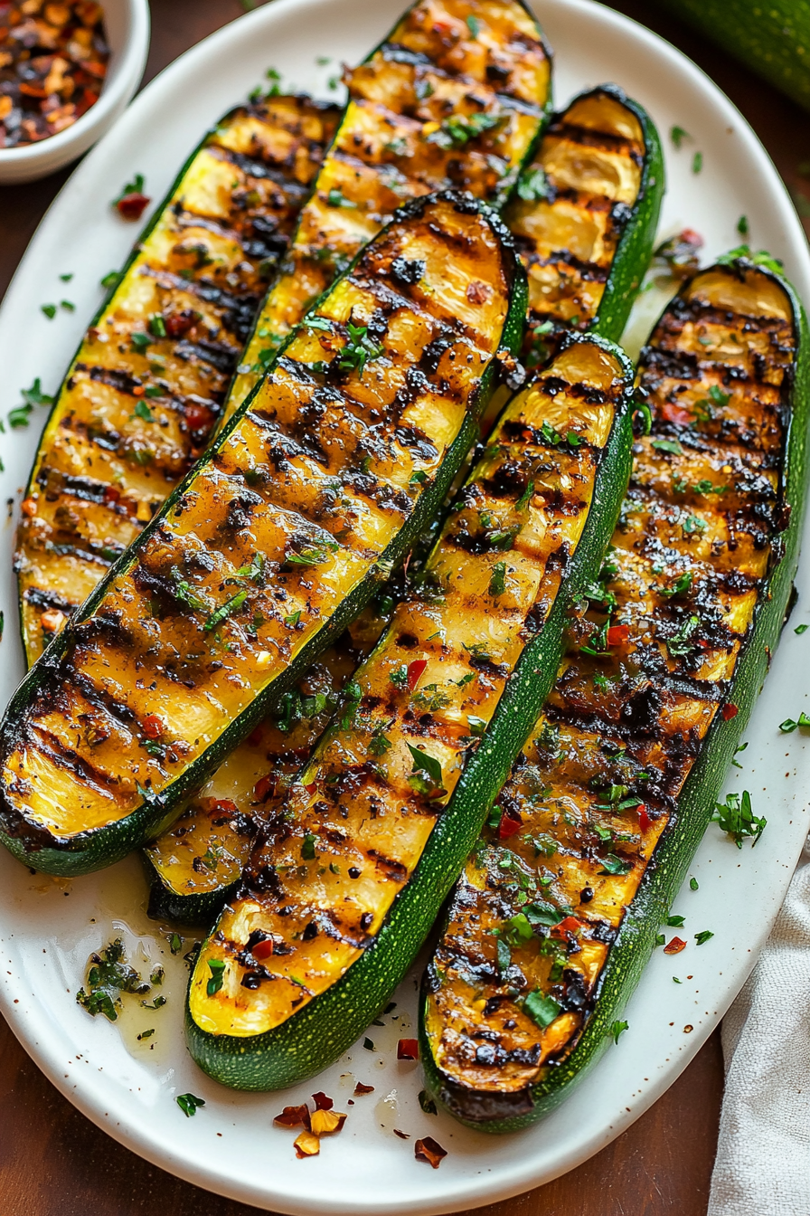 Title: Grilled Zucchini Recipe - Perfectly Charred & Flavorful Final Dish Presentation