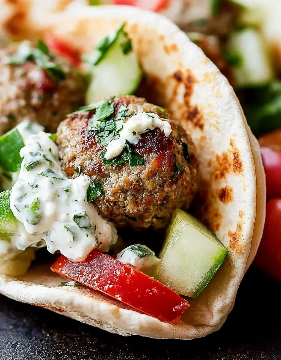 Turkey Meatballs in Pita Pockets with Cucumber Yogurt Sauce Recipe