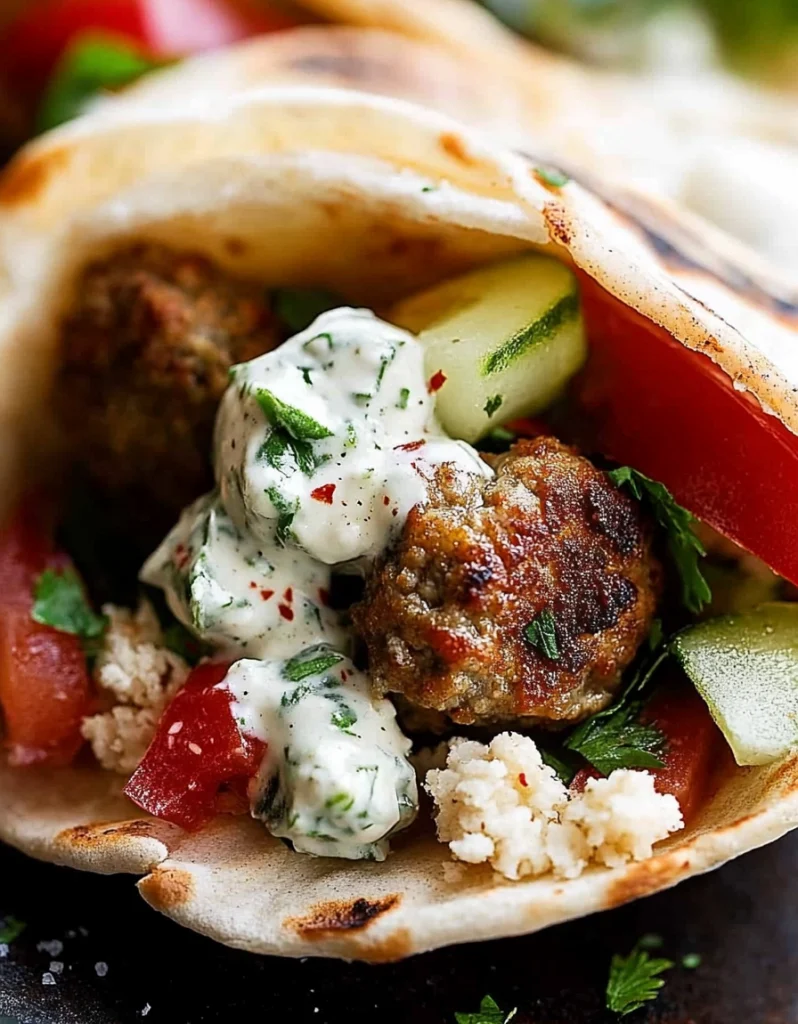 Turkey Meatballs in Pita Pockets with Cucumber Yogurt Sauce Recipe