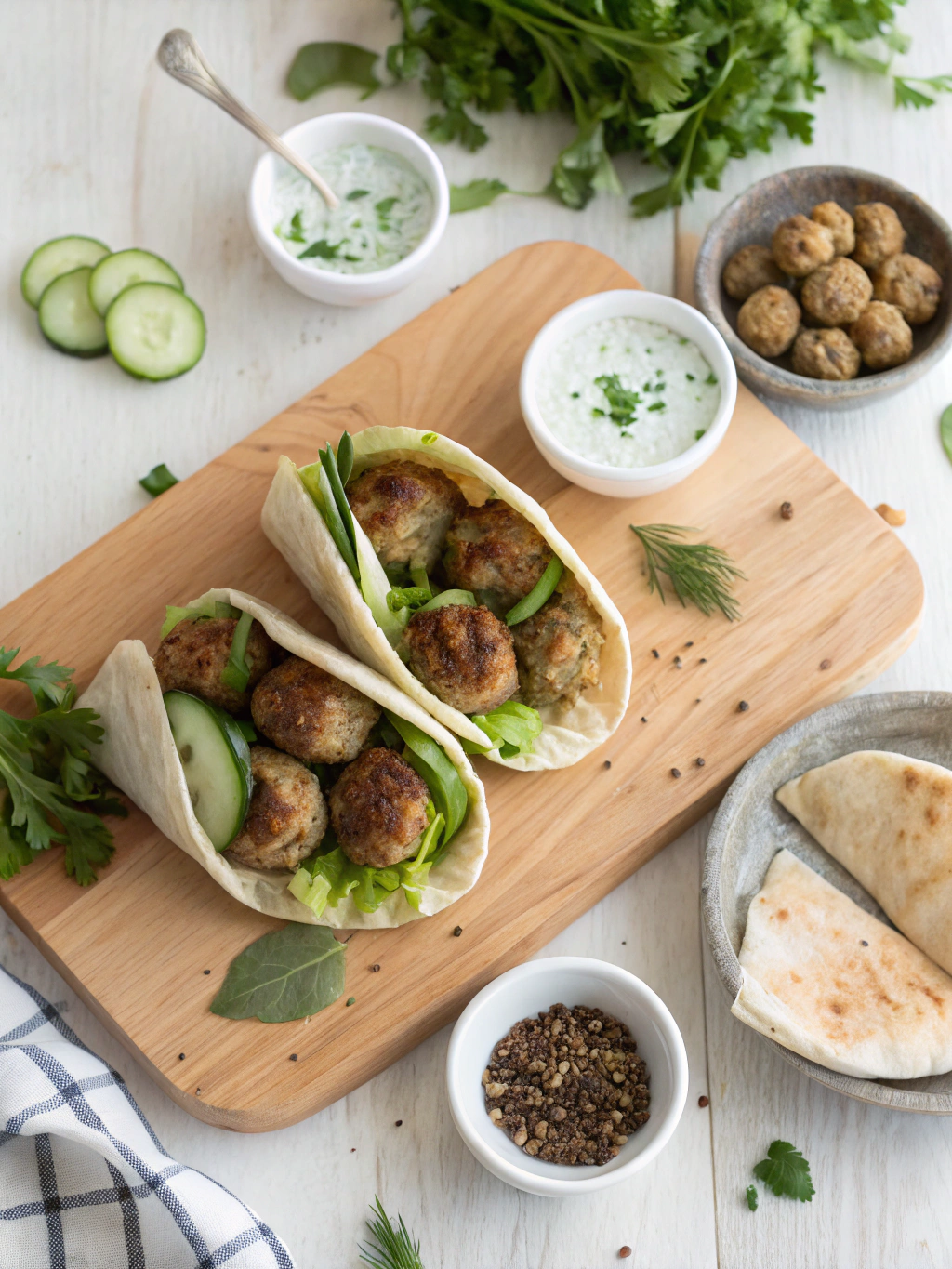 Turkey Meatballs in Pita Pockets with Cucumber Yogurt Sauce Recipe ingredients