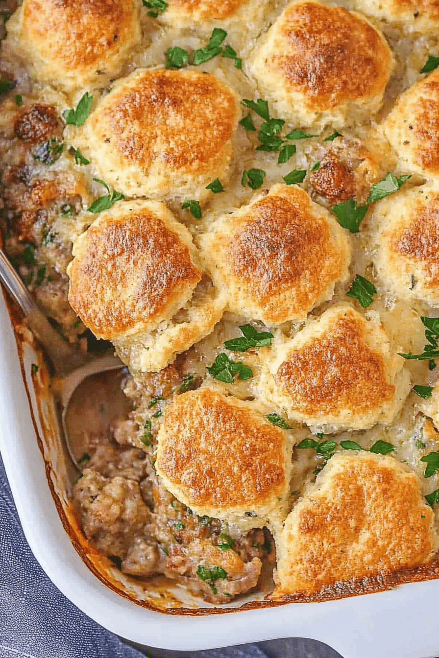 Breakfast Sausage Biscuit Casserole Recipe Final Dish Presentation