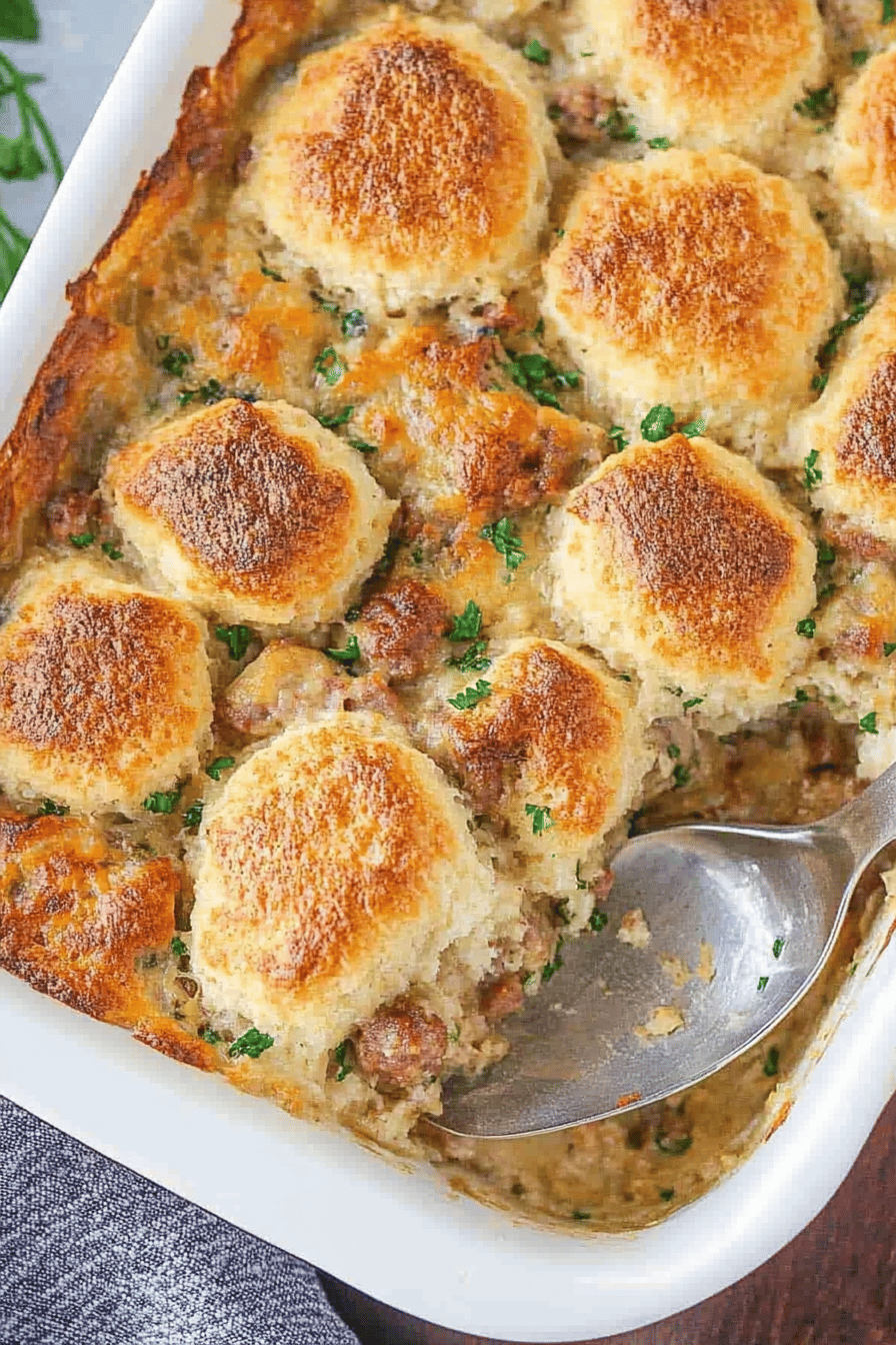 Breakfast Sausage Biscuit Casserole Recipe Final Dish Presentation