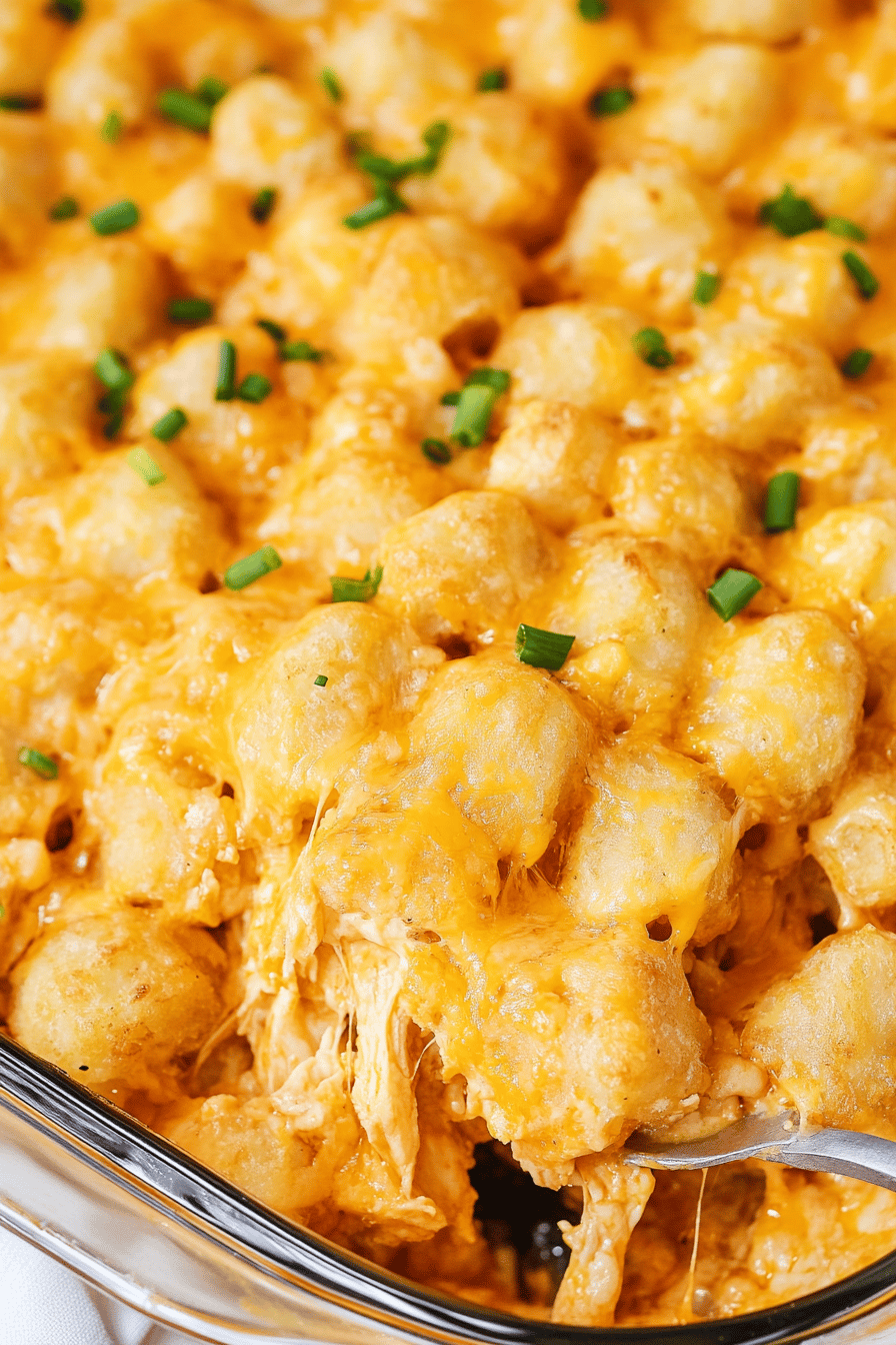 Buffalo Ranch Chicken Tater Tot Casserole Recipe Final Dish Presentation