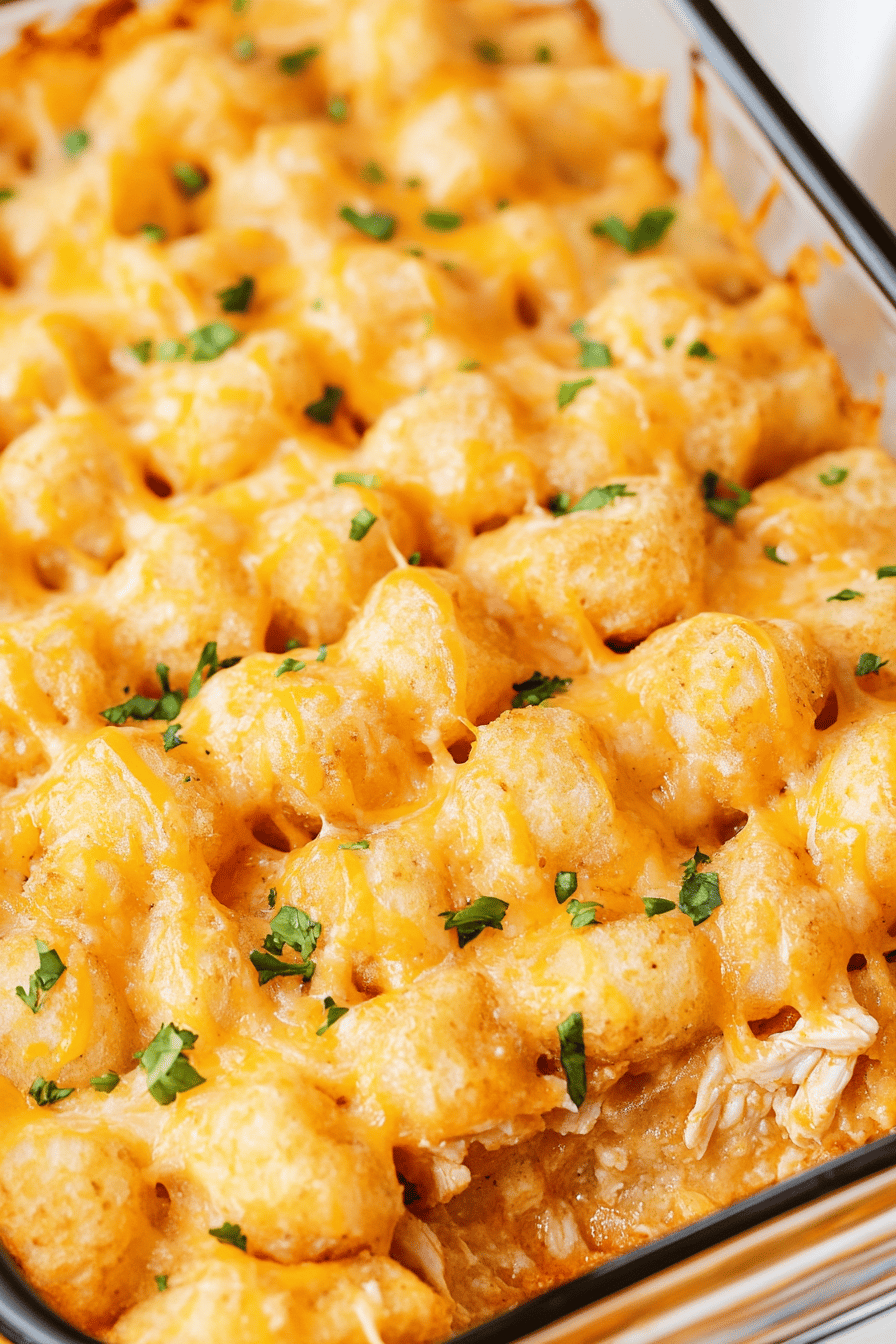 Buffalo Ranch Chicken Tater Tot Casserole Recipe Final Dish Presentation