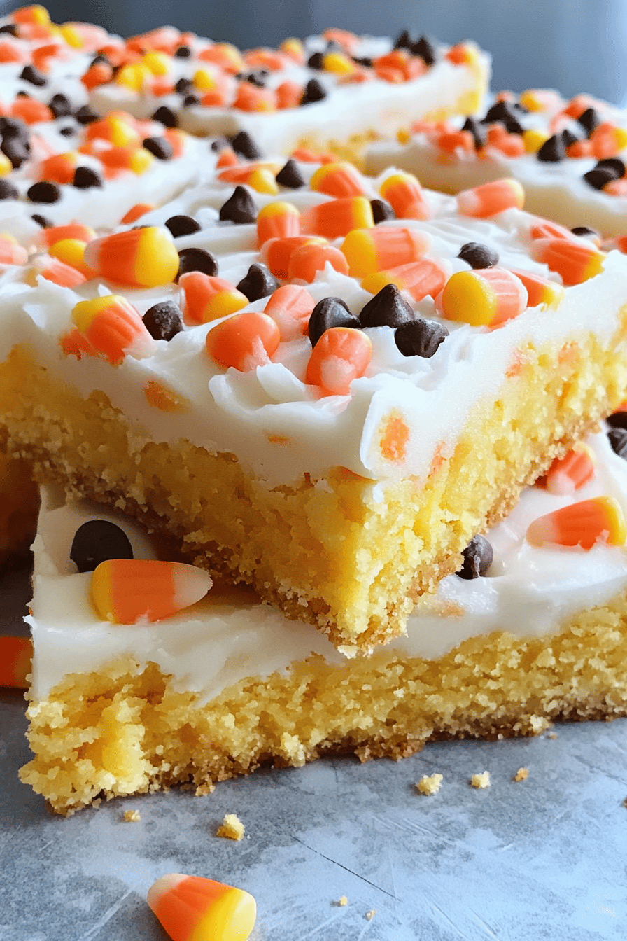 Delish Candy Corn Sugar Cookie Bars Final Dish Presentation