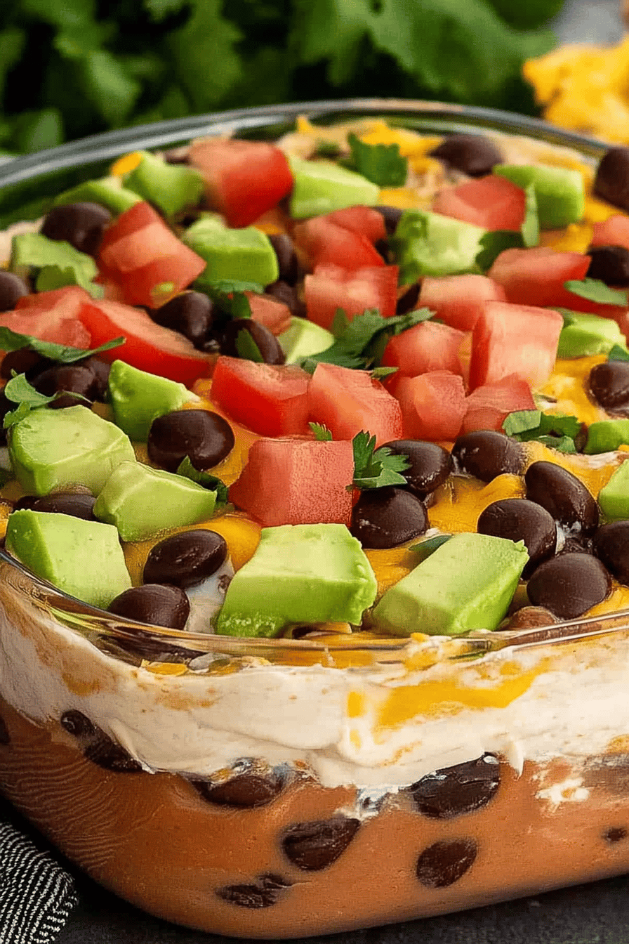 Easy 7-Layer Taco Dip Recipe Final Dish Presentation
